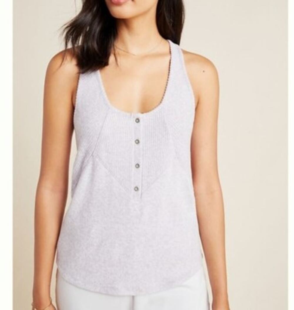 Anthropologie Lucie Tank Top Saturday Sunday Lilac Ribbed Henley Raceberback